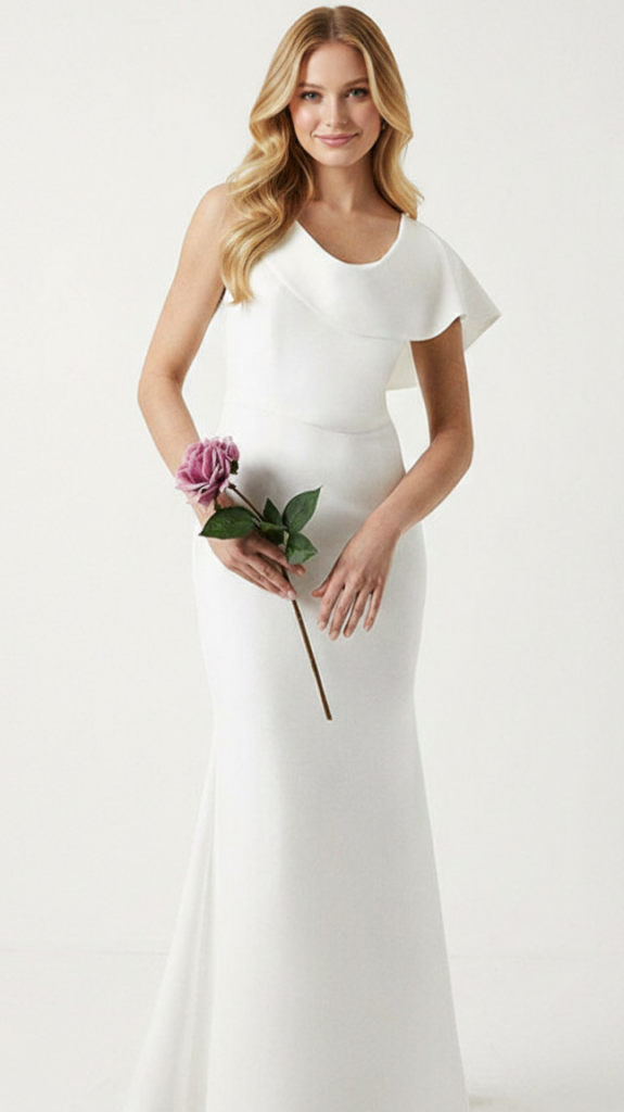 Suknia ślubna Coast Bridal z trenem i rękawem z falbanką